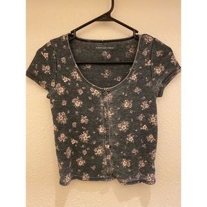 AEO Floral Button Front Crop Top